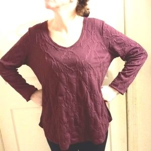 SIMPLY VERA XL Vera Wang Textured Blouse Top Long Sleeves Purple E U C